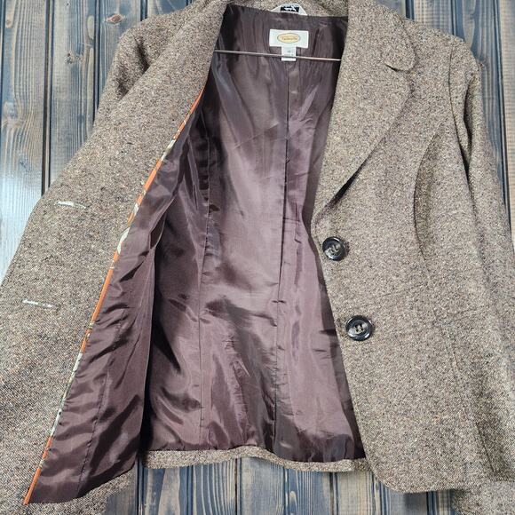 Talbots Brown Tweed Italian Fabric Button-Up Blazer Wool Silk Blend Size 10 - Picture 2 of 6
